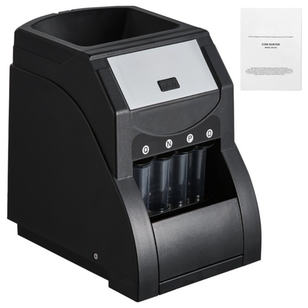Automatic Coin Sorter Machine for US Coins - Counts & Sorts 230 Pennies/Nickels/Dimes/Quarters per Minute, 200-Coin Capacity, Ideal for Banks/Retail/Home Use