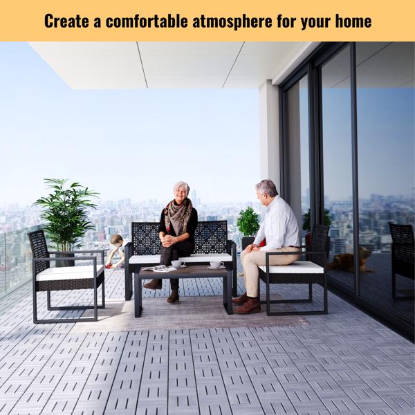 30 块棋盘格图案互锁甲板瓷砖，12 英寸 x 12 英寸方形浅灰色相思木硬木户外地板，适用于露台、阳台、泳池边-17