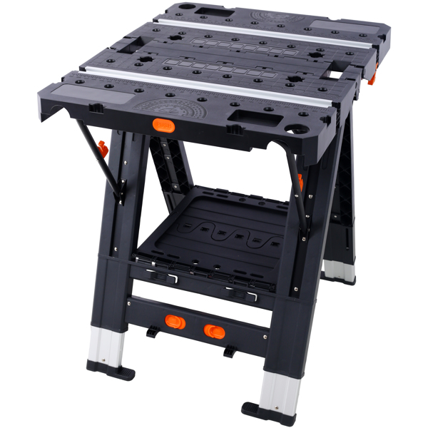 Portable Folding Work Table, 2-in-1 as Sawhorse & Workbench, Large Load Capacity with 2pcs Clamps 