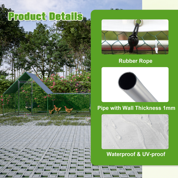 26'Lx6.7'Wx6.6' ft Large Metal Chicken Coop, Walk-in Chicken Run, Galvanized Wire Poultry Chicken Hen Pen Cage, Rabbits Duck Cages with Waterproof and Anti-Ultraviolet Cover for Outside 