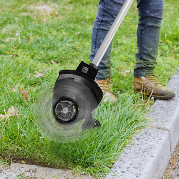 （物流随机发，自提可发加拿大）-21V 电动除草机 充电式线绳修剪器 割草机 除草机 配备 16800RPM 2x 3000mAh 电池 3.6-4.6FT 长度 90° 可旋转角度锯片 钢制锯片 线绳锯片-7