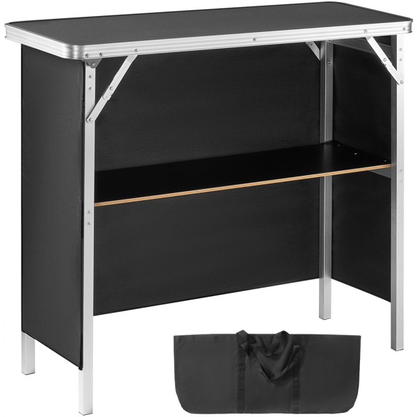 Folding Portable Bar Table with Carrying Case, Storage Shelf, and Black Skirt, 38.39
