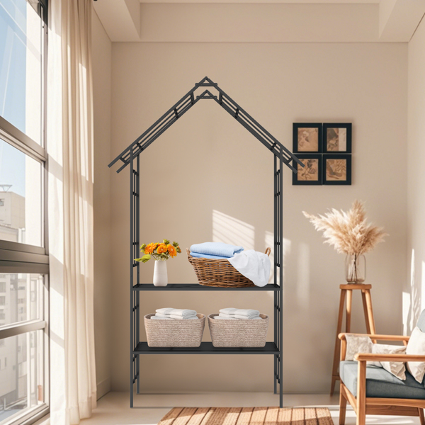 金属花园拱门带长凳可改装成花架 W58.07*H97.24 攀缘植物支撑玫瑰拱门户外黑色-14