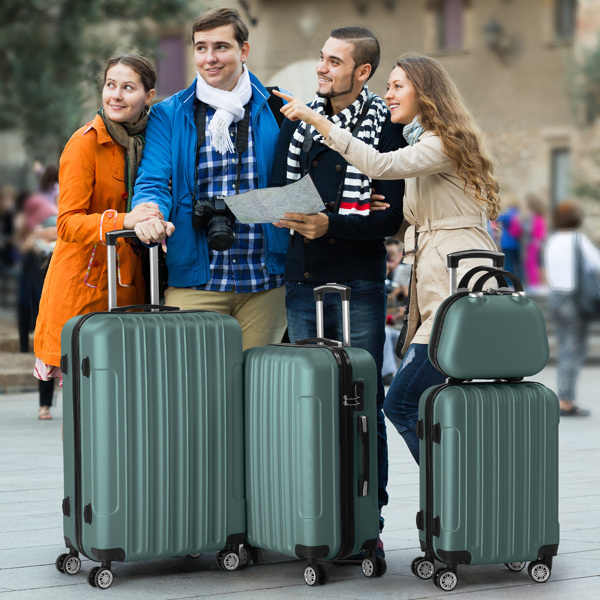 5-Piece Suitcase Set, Travel Suitcase Set with Cosmetic Case, Hard Shell Suitcase Set Made of ABS, Luggage Set with Vanity Case, Green
