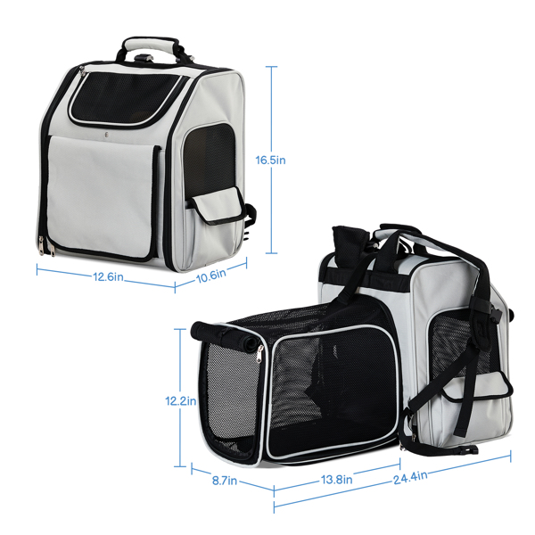 Pet Carrier Backpack, Expandable Cat Dog Carrier with Back Extension, Breathable Mesh Travel Backpack for Small Dogs Cats, Soft-Sided Pet Backpack Holds up to 26 lbs