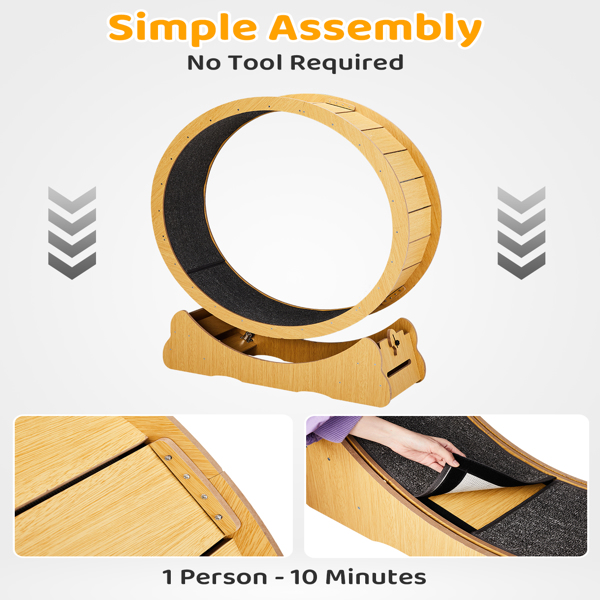 Cat Wheel Exerciser for Indoor Cats, 43.3-inch Large Cat Exercise Wheel for Running Silent, Cat Treadmill with Safety Lock for Cat's Fitness and Health, Natural Wood