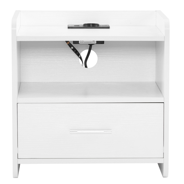 39*29*41cmcm Particleboard Pasted Triamine Single Drawer With Socket With LED Light Bedside Table White