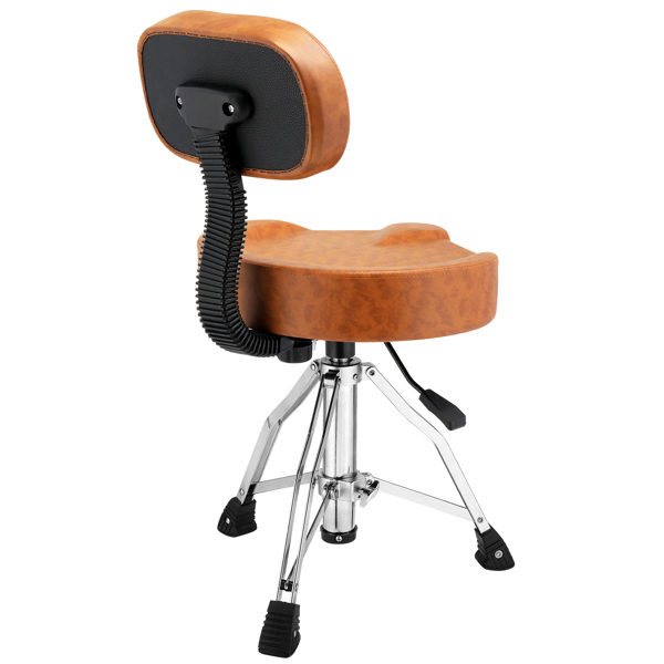 Drum Throne with Backrest, Hydraulic Drum Stool Adjustable Height, Heavy Duty Hydraulic Drum Seat Saddle Design for Drummers Brown
