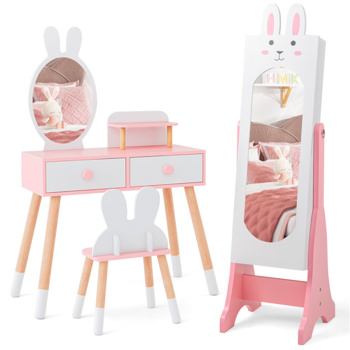 Kids White Vanity <b style=\\'color:red\\'>Set</b> Princess Makeup Dressing Table And Chair <b style=\\'color:red\\'>Set</b> With Jewelry Armoire 