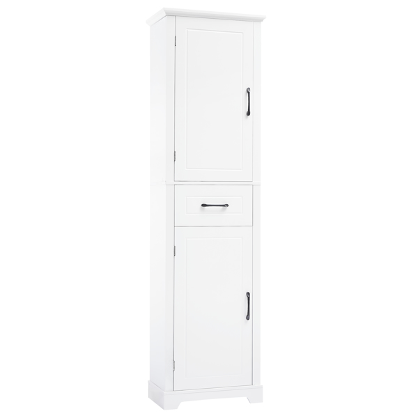 高浴室储物柜，独立式储物柜，带两个门和可调节搁板，门搁板设计，MDF 板，涂漆饰面，白色-20