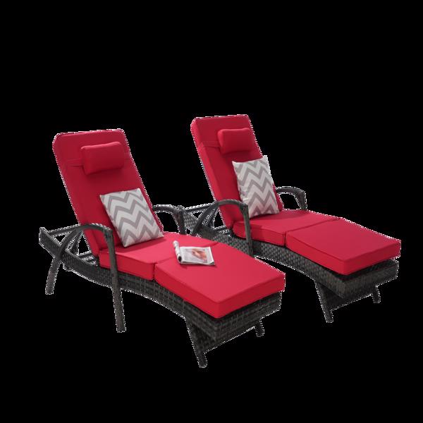 户外柳条长躺椅 2 件套带靠垫，柳条躺椅草坪日光浴椅躺椅可达 150° 海滩池畔花园-7