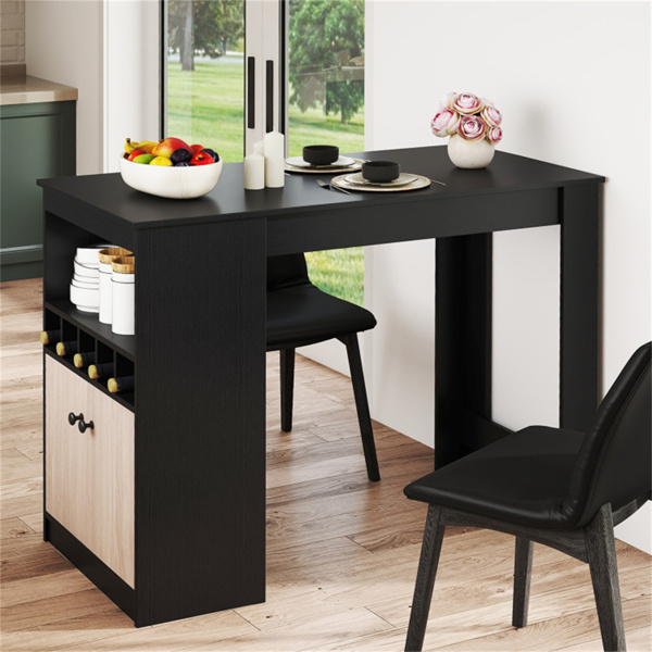 48 inch black kitchen bar table with storage cabinet and wine rack