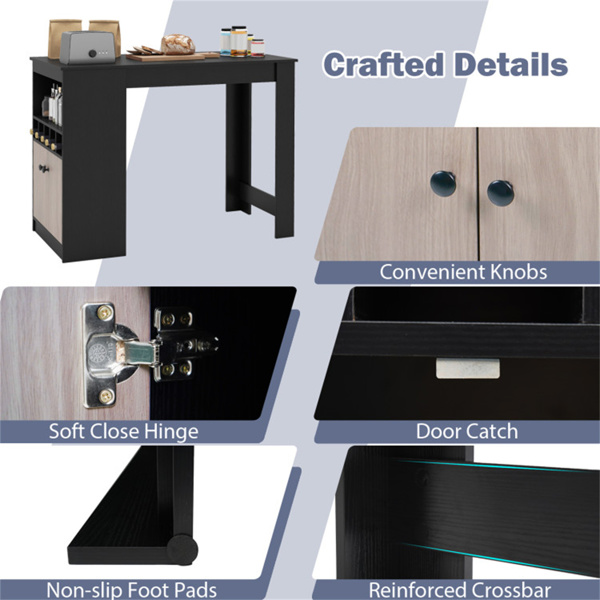 48 inch black kitchen bar table with storage cabinet and wine rack