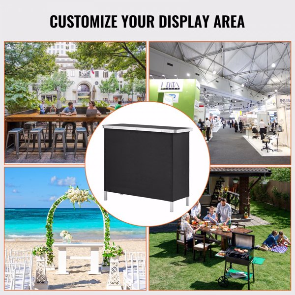 Folding Portable Bar Table with Carrying Case, Storage Shelf, and Black Skirt, 38.39