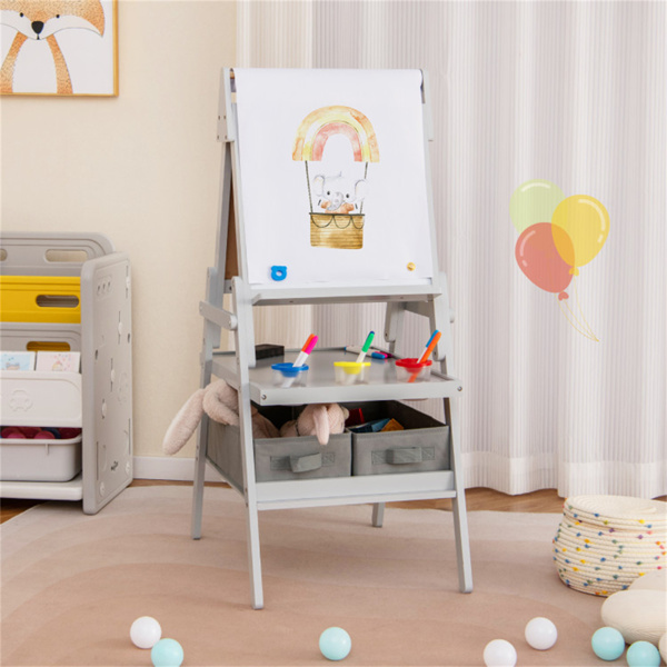 Gray 3-in-1 Art Easel  with Magnetic Chalkboard and Whiteboard