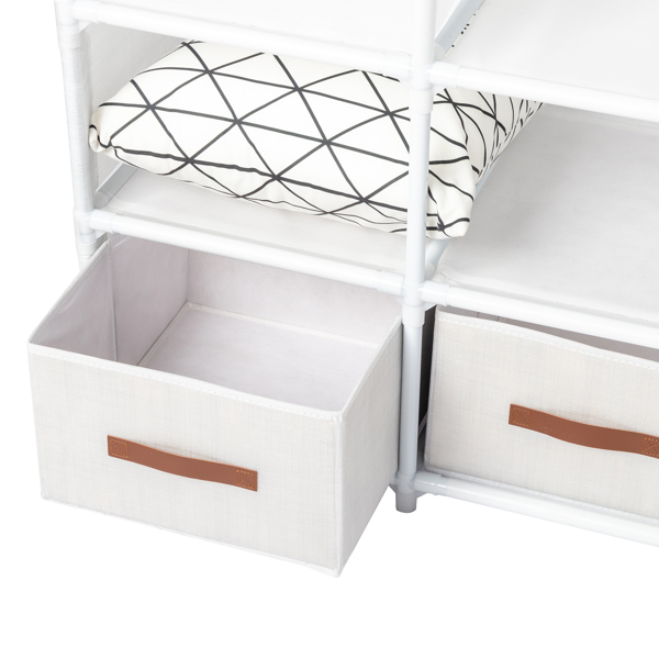 3-Tier Hanging Wardrobe with Storage Boxes & Curtains – Non-Woven Fabric Closet (144*45*166.5cm, White)