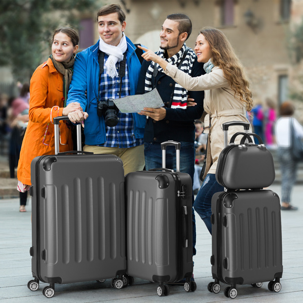 4-Piece Suitcase Set, Travel Suitcase Set, Hard Shell Trolley Made of ABS with Telescopic Handle, Hand Luggage, Gray