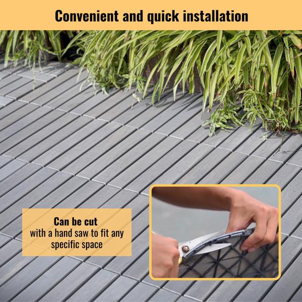 30 块联锁甲板瓷砖条纹图案，12 英寸 x 12 英寸方形浅灰色相思木硬木户外地板，适用于露台、阳台、泳池边-19