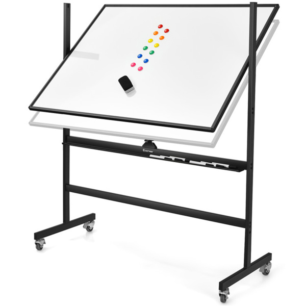 48''x36'' Mobile Whiteboard with Height Adjust，Magnetic Double-Sided Reversible Whiteboard