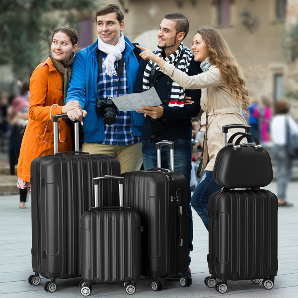 5-Piece Suitcase Set, Travel Suitcase Set with Cosmetic Case, Hard Shell Suitcase Set Made of ABS, Luggage Set with Vanity Case, black
