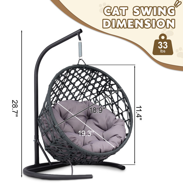 Cat Swing Bed with Stand & Cushion, Cat Egg Chair with Rattan Wicker Appearance, Indoor Hanging Swinging Cat Bed for Cats, Small Dogs, and Small Animals, Gray