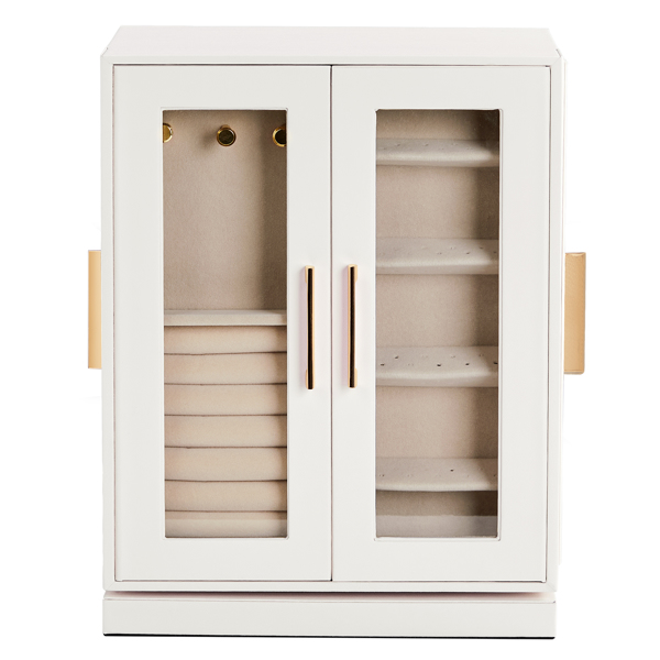 360° Rotating Jewelry Box with 5 Drawers - White Cabinet & Pink Velvet Storage (22x18x28.5cm)