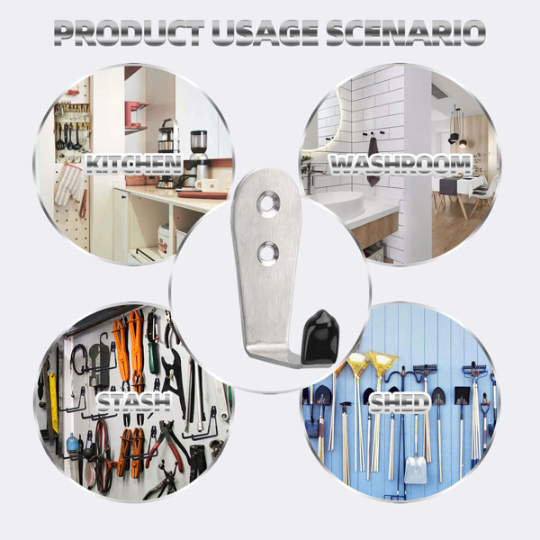 10件 不锈钢单钩浴室客厅餐厅收纳物品挂钩（本色）-3