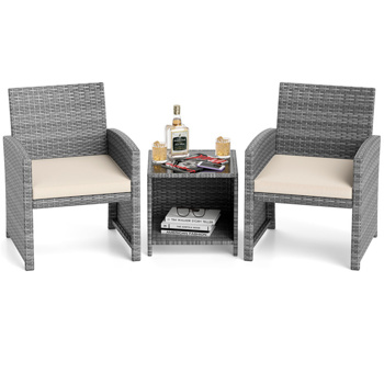 White 3 Pieces Patio Furniture Set with Tempered <b style=\\'color:red\\'>Glass</b> Coffee 