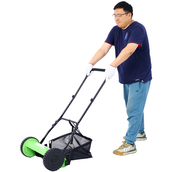 14-Inch 5-Blade Push Reel Lawn Mower with Grass Catcher, GREEN COLOR 