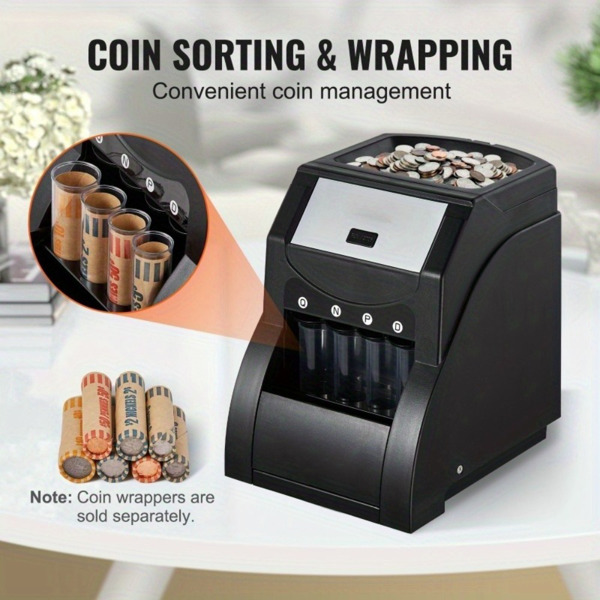 Automatic Coin Sorter Machine for US Coins - Counts & Sorts 230 Pennies/Nickels/Dimes/Quarters per Minute, 200-Coin Capacity, Ideal for Banks/Retail/Home Use