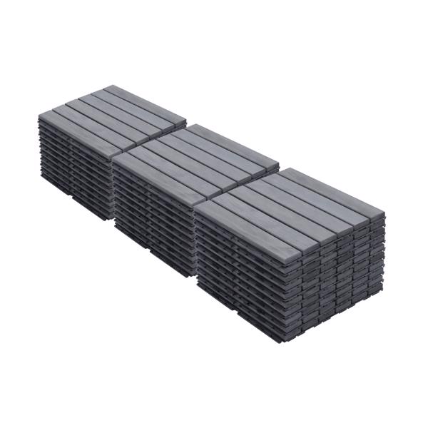 30 块联锁甲板瓷砖条纹图案，12 英寸 x 12 英寸方形浅灰色相思木硬木户外地板，适用于露台、阳台、泳池边-10