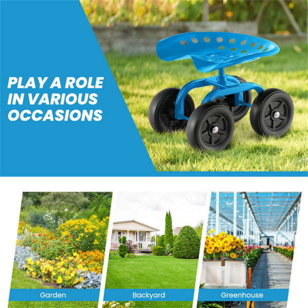 360° Garden Rolling Workseat with Swivel Seat and Adjustable Height-Blue 