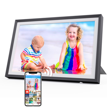 Digital photo frame with WiFi photo transfer. Digital picture frame with 1280x800 pixels, 32 GB, electronic photo frame with Uhale photo/video-sharing feature.