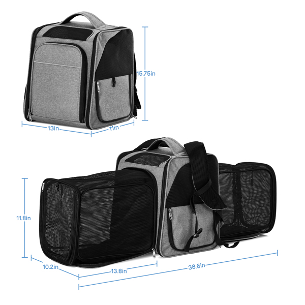 Pet Carrier Backpack, Expandable Cat Dog Carrier with Front & Back Extension, Breathable Mesh Travel Backpack for Small Dogs Cats, Soft-Sided Pet Backpack Holds up to 26 lbs