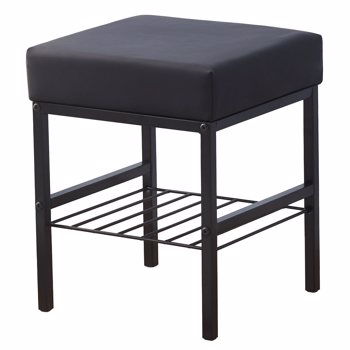 Velvet Vanity Footstool Ottoman – 13\\" x 13\\" x 16\\", Soft Padded Seat with Furry Velvet Cover, Modern Metal Legs with Anti-Slip Feet, Multifunctional Makeup Stool Black (TEMU仅可自提)