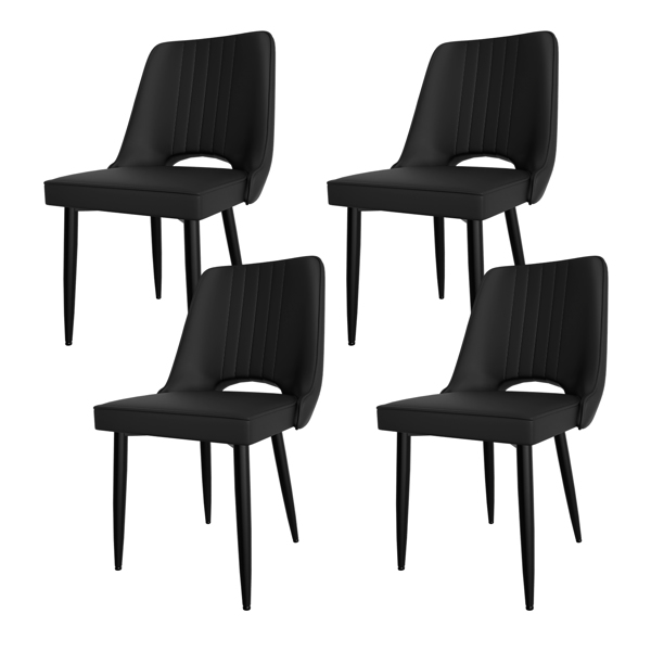 餐椅（一套 4 把），带高靠背的仿皮餐椅，带金属脚的现代厨房椅，适合客厅厨房的软垫餐桌椅-1