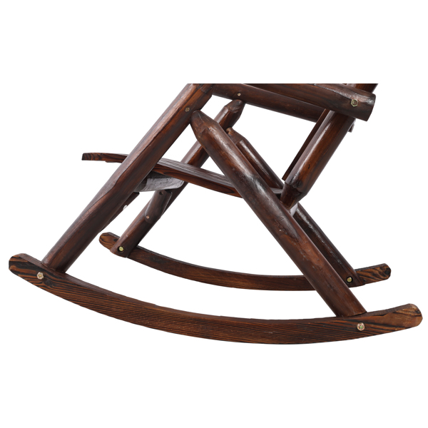 木制门廊摇椅，耐用木制门廊摇椅，冷杉木摇椅，户外庭院摇椅，花园棕色-5