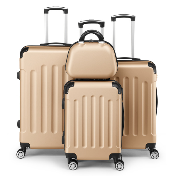4-Piece Suitcase Set, Travel Suitcase Set, Hard Shell Trolley Made of ABS with Telescopic Handle, Hand Luggage, Champagne gold