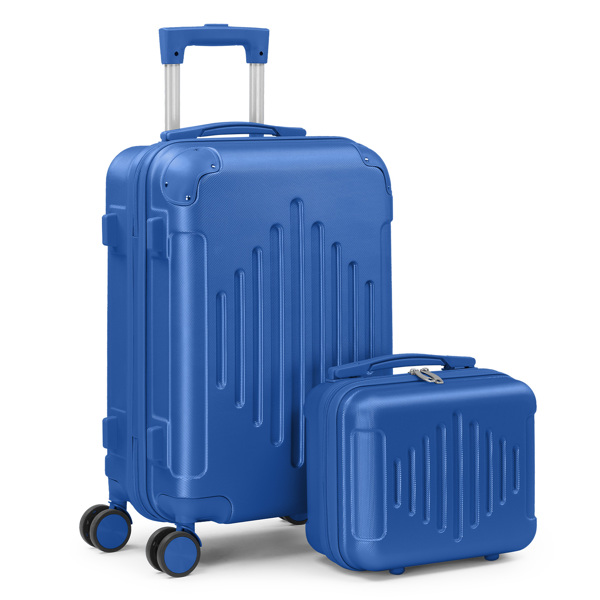 2-Piece ABS Luggage Set with Diamond Pattern & Non-TSA Locks (12in+20in) – Navy Blue