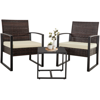 3 Piece Outdoor PE Wicker Furniture Set, Patio Brown <b style=\\'color:red\\'>Rattan</b> Sectional <b style=\\'color:red\\'>Sofa</b> Couch with Washable