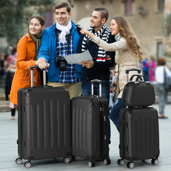 4-Piece Suitcase Set, Travel Suitcase Set, Hard Shell Trolley Made of ABS with Telescopic Handle, Hand Luggage, black