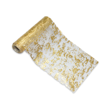 Gold Table Runner, Glitter Metallic Mesh Table Runner 11 Inch x 49 Feet, Table Decorations for Wedding, Birthday Party