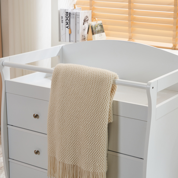 三层抽屉 白色 油漆面密度板 90.5*58*92cm 儿童木床 带安全带 换尿布台 婴儿-8