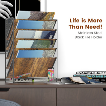 5th/8th floor wall file rack, email paper file folder organizer, magazine rack, wooden office classroom clipboard storage organizer, file manager, suitable for office, home, school, black