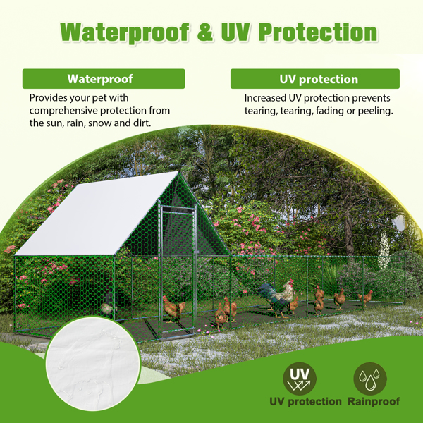 26'Lx6.7'Wx6.6' ft Large Metal Chicken Coop, Walk-in Chicken Run, Galvanized Wire Poultry Chicken Hen Pen Cage, Rabbits Duck Cages with Waterproof and Anti-Ultraviolet Cover for Outside 