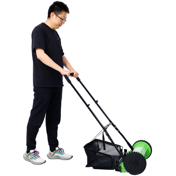 14-Inch 5-Blade Push Reel Lawn Mower with Grass Catcher, GREEN COLOR 