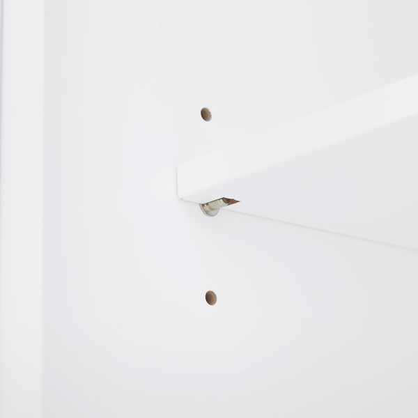 高浴室储物柜，独立式储物柜，带两个门和可调节搁板，门搁板设计，MDF 板，涂漆饰面，白色-9