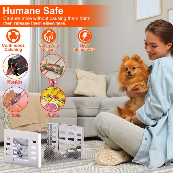 2Pcs Humane Rat Trap Catch and Release Live Mouse Cage Traps with Automatic Continuous Cycle Trapping for Chipmunk Rodent Mouse Small Animals
