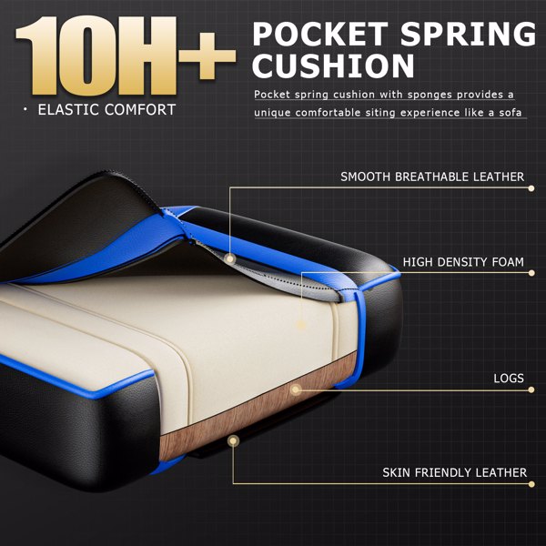 游戏椅，带脚踏和腰部支撑的电脑椅，带头枕的人体工学游戏椅，可调节高度的游戏玩家椅，办公桌椅-7