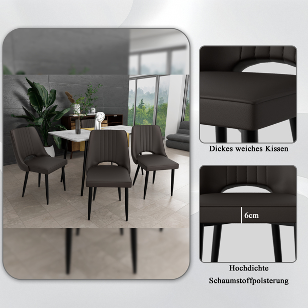 餐椅（一套 4 把），带高靠背的仿皮餐椅，带金属脚的现代厨房椅，适合客厅厨房的软垫餐桌椅-5